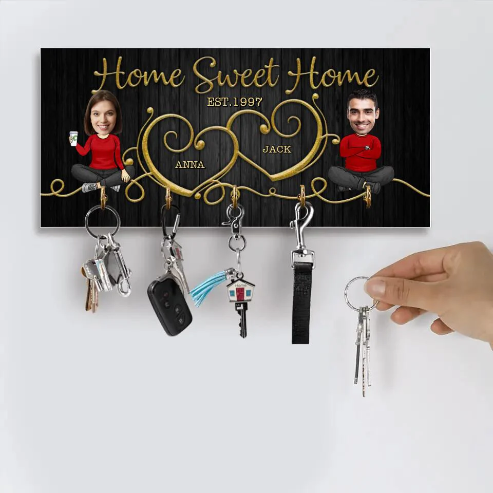 Home Sweet Home Cute Chibi Drawing Couple - Housewarming Gifts - Custom Key Holder - Wedding Gift - Image 6