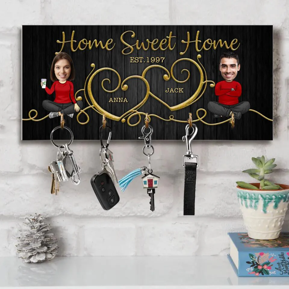 Home Sweet Home Cute Chibi Drawing Couple - Housewarming Gifts - Custom Key Holder - Wedding Gift - Image 7