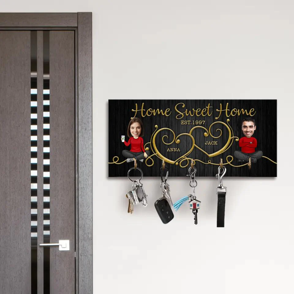 Home Sweet Home Cute Chibi Drawing Couple - Housewarming Gifts - Custom Key Holder - Wedding Gift - Image 8