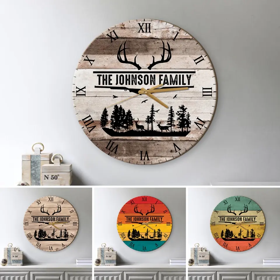 Home Sweet Time - Personalized Family Keepsake - Wall Clock - Vintage Deers - Gift For Parents, Couples - Image 11