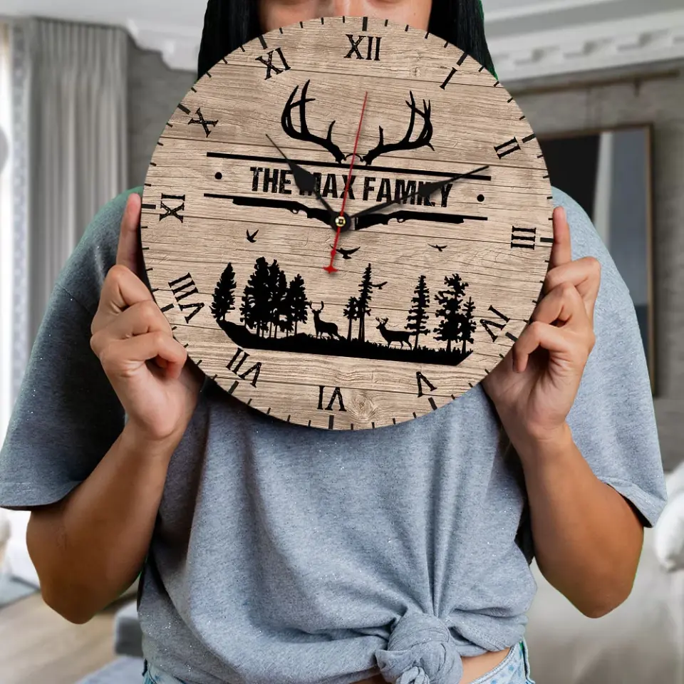 Home Sweet Time - Personalized Family Keepsake - Wall Clock - Vintage Deers - Gift For Parents, Couples - Image 12