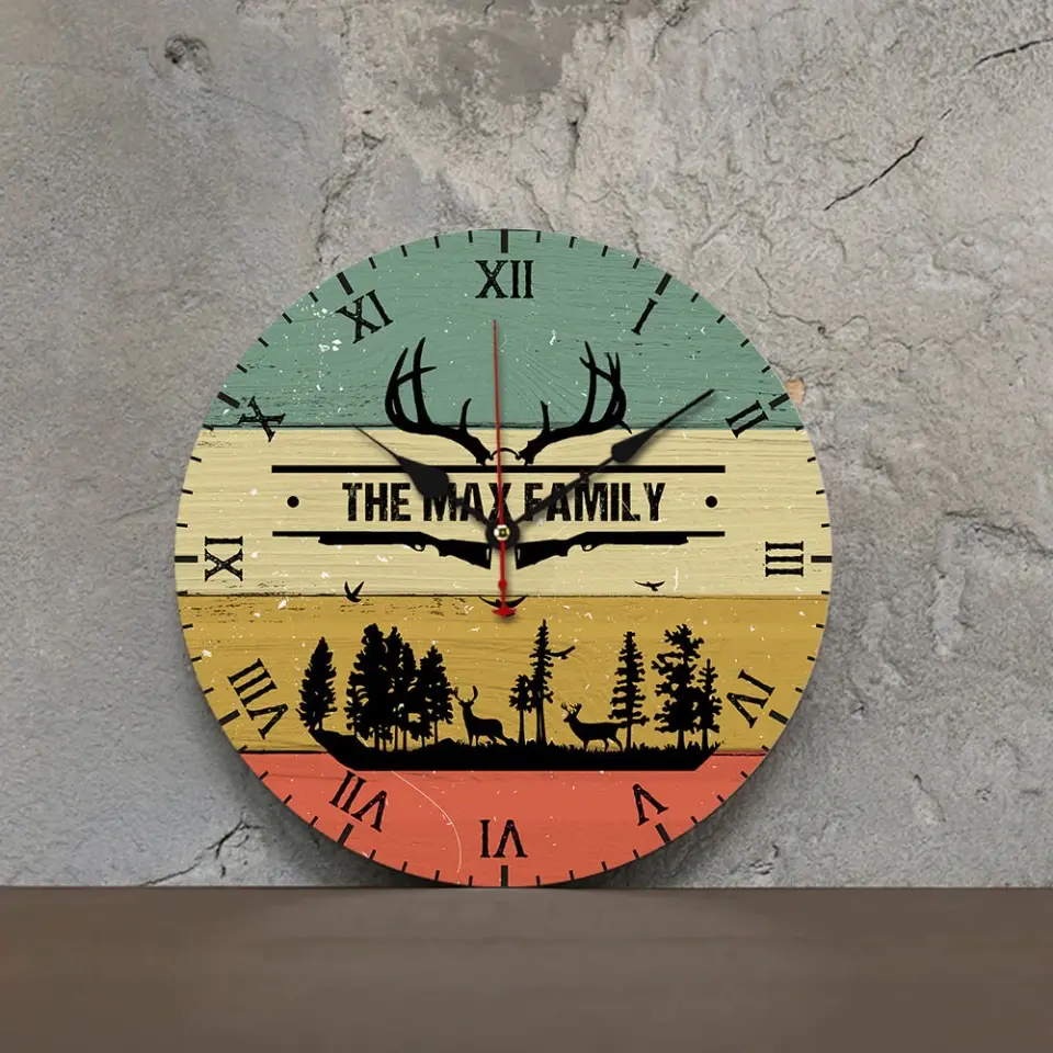 Home Sweet Time - Personalized Family Keepsake - Wall Clock - Vintage Deers - Gift For Parents, Couples - Image 13