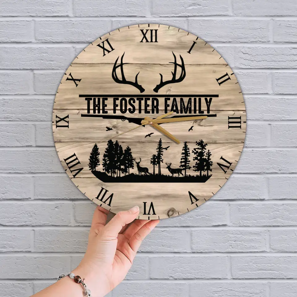 Home Sweet Time - Personalized Family Keepsake - Wall Clock - Vintage Deers - Gift For Parents, Couples - Image 2