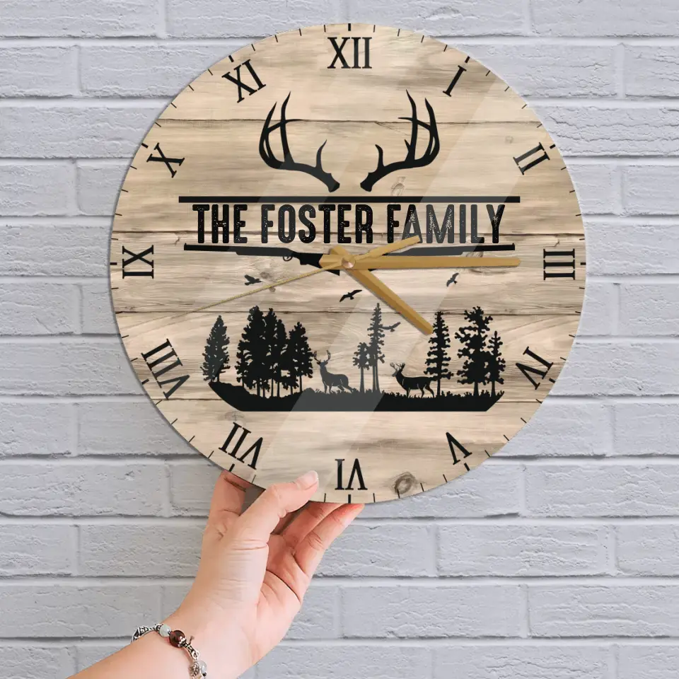 Home Sweet Time - Personalized Family Keepsake - Wall Clock - Vintage Deers - Gift For Parents, Couples - Image 3