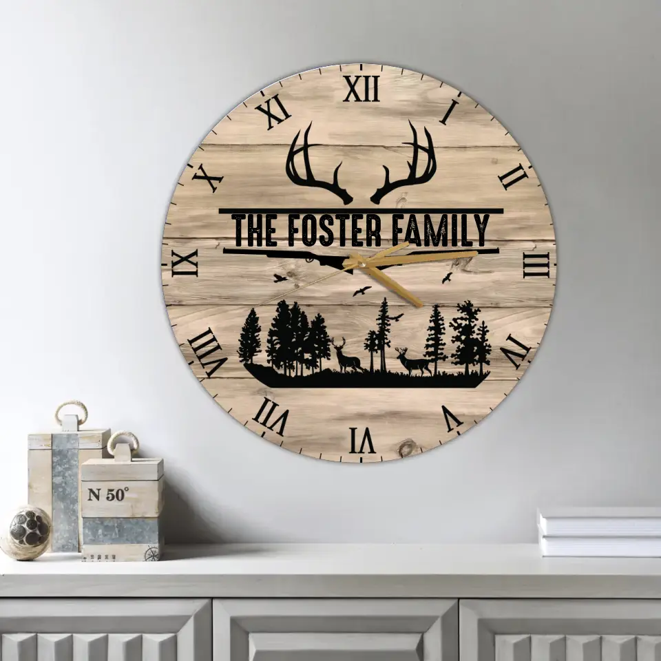 Home Sweet Time - Personalized Family Keepsake - Wall Clock - Vintage Deers - Gift For Parents, Couples - Image 4