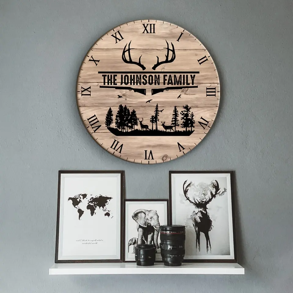 Home Sweet Time - Personalized Family Keepsake - Wall Clock - Vintage Deers - Gift For Parents, Couples - Image 7