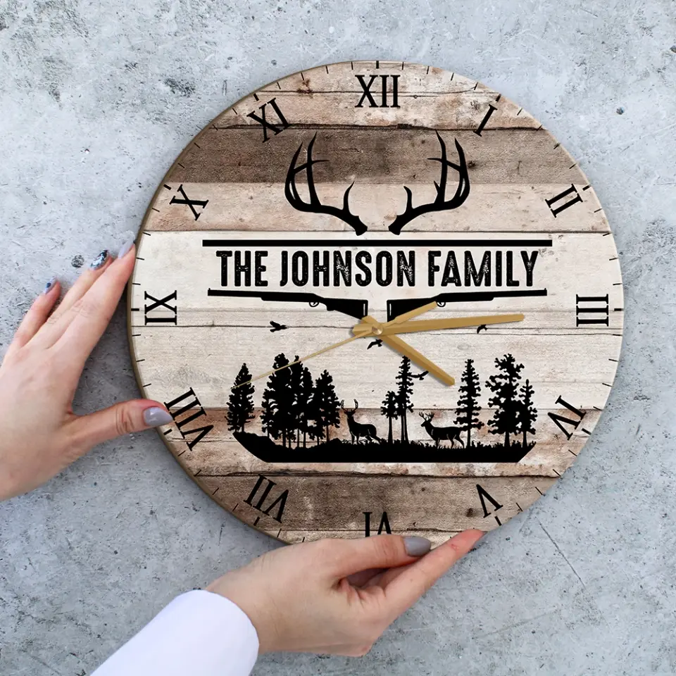 Home Sweet Time - Personalized Family Keepsake - Wall Clock - Vintage Deers - Gift For Parents, Couples - Image 9