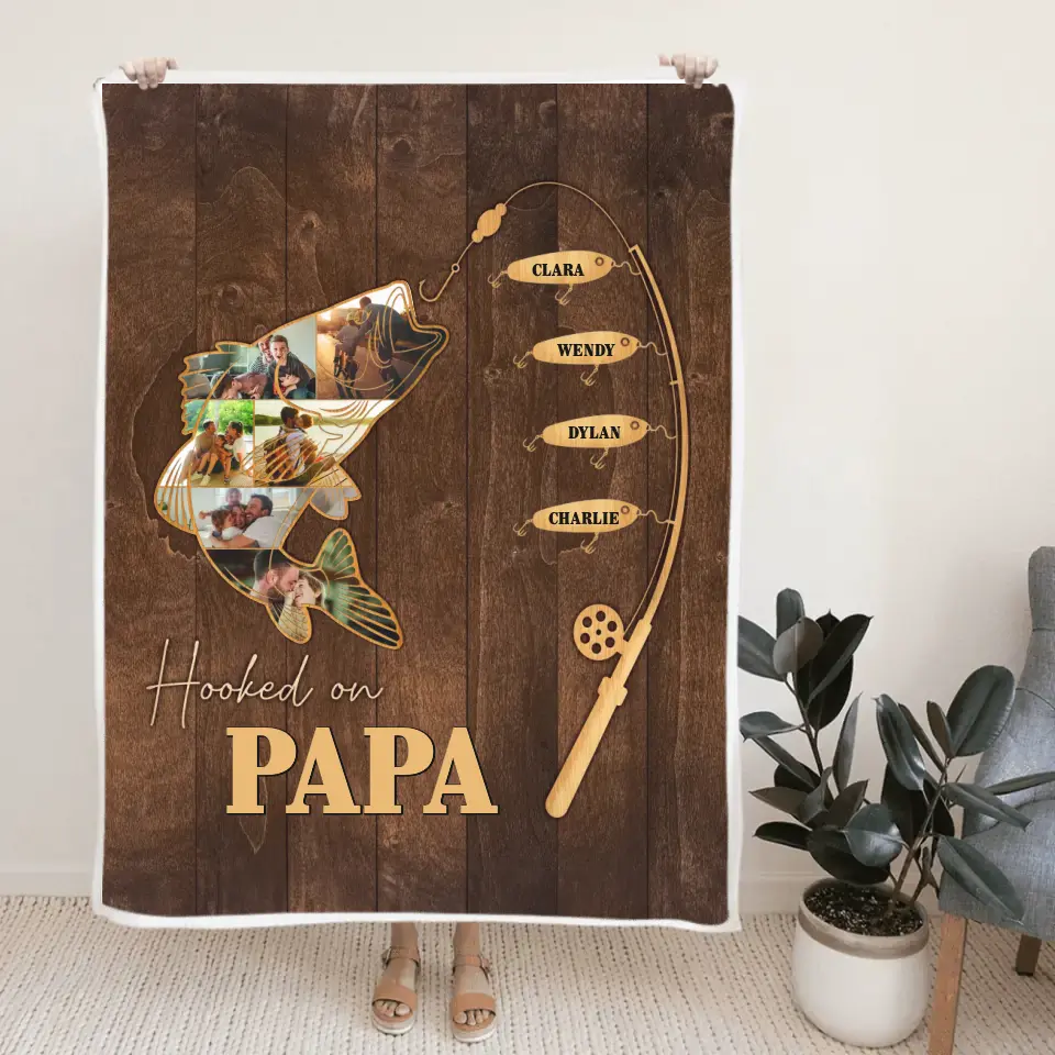 Hooked On Papa With Kids | Personalized Blanket - Image 7
