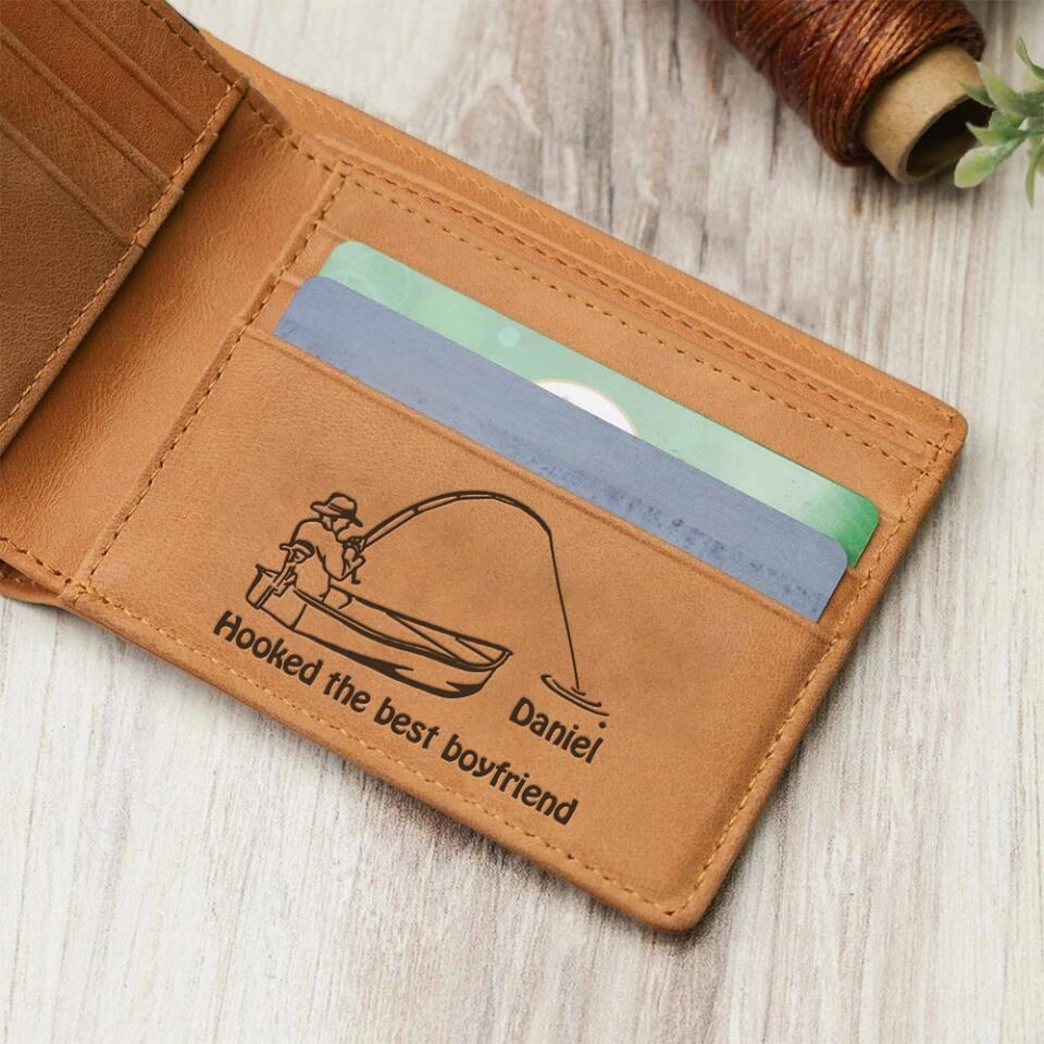 Hooked the Best Boyfriend/Dad - Personalized Name for Fishing Lover - Engraved Leather Wallet, Money Holder - Image 5