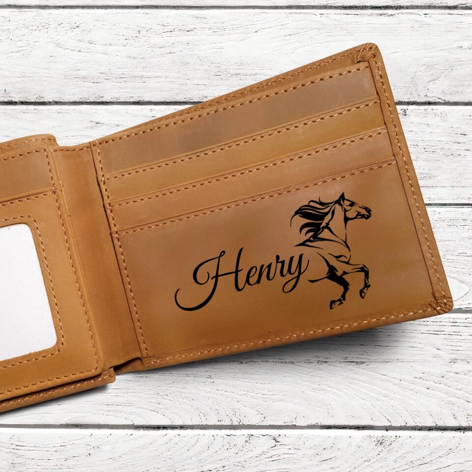 Horse Art with Name - Personalized Leather Wallet for Men - Gift for Horse Rider/Horse Lover,  Equestrian -  Money Holder - Image 3