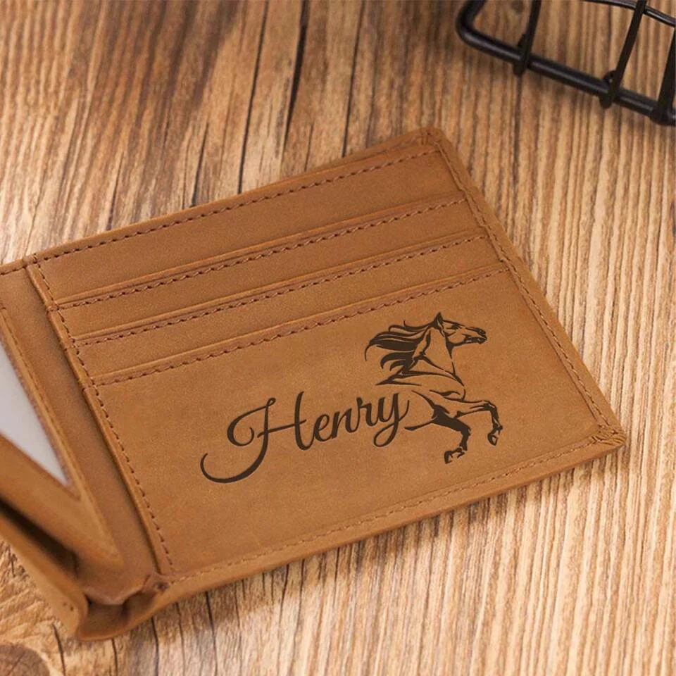 Horse Art with Name - Personalized Leather Wallet for Men - Gift for Horse Rider/Horse Lover,  Equestrian -  Money Holder - Image 5