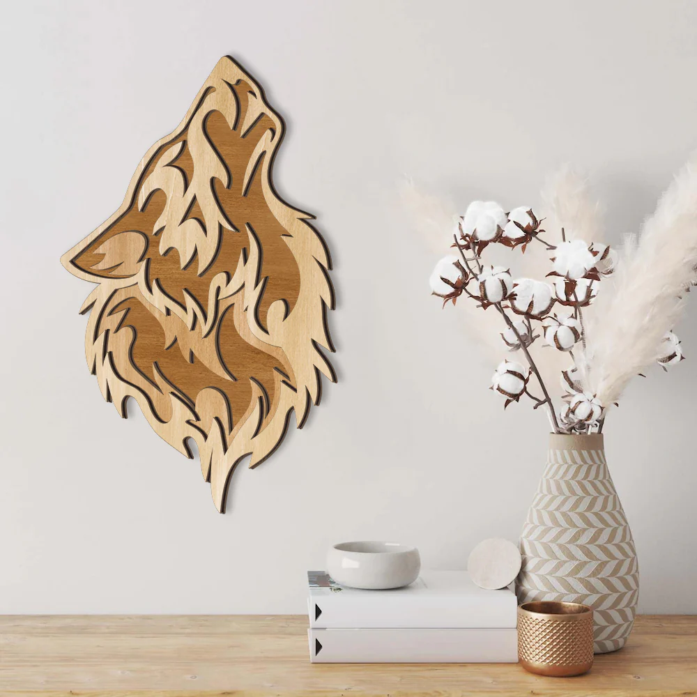 Howling Wolf Wall Art - 3 Layeres Wooden Sign - Birthday Gift Idea for Him - Image 3