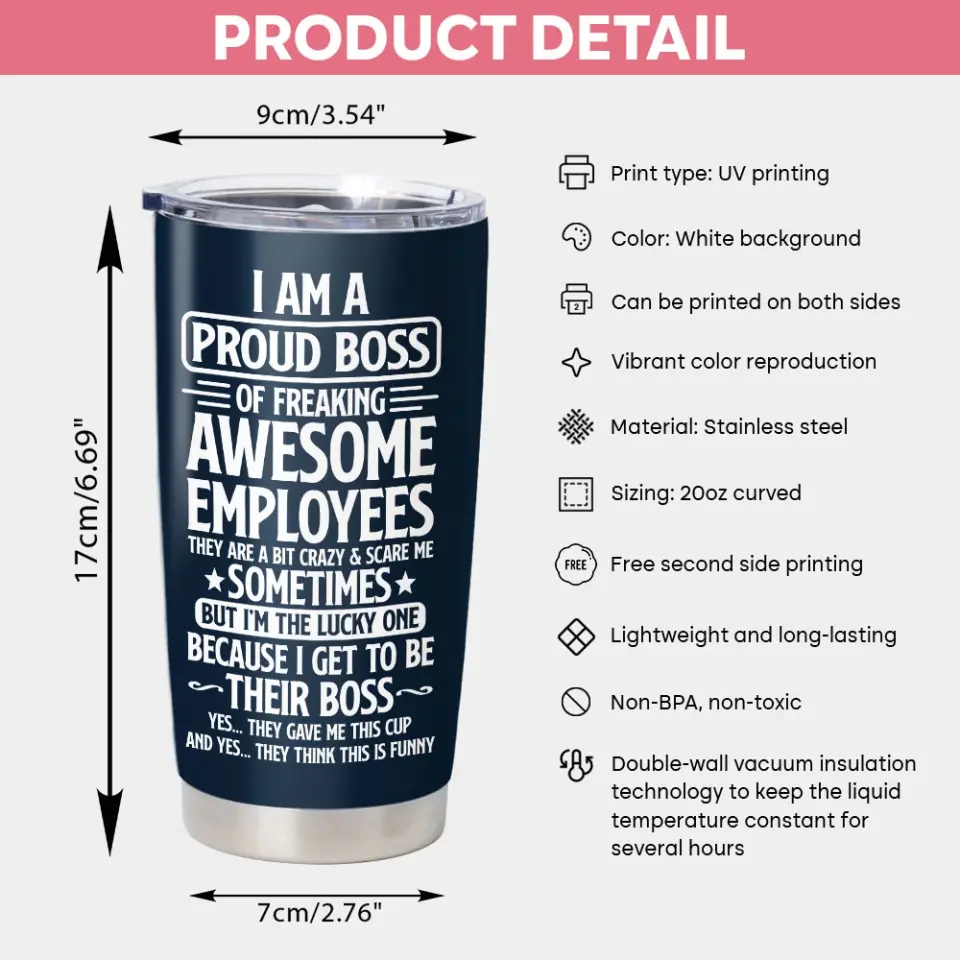 I Am a Proud Boss of Freaking Awesome Employees - Personalized Tumbler - Office Gifts for Coworkers - Image 17