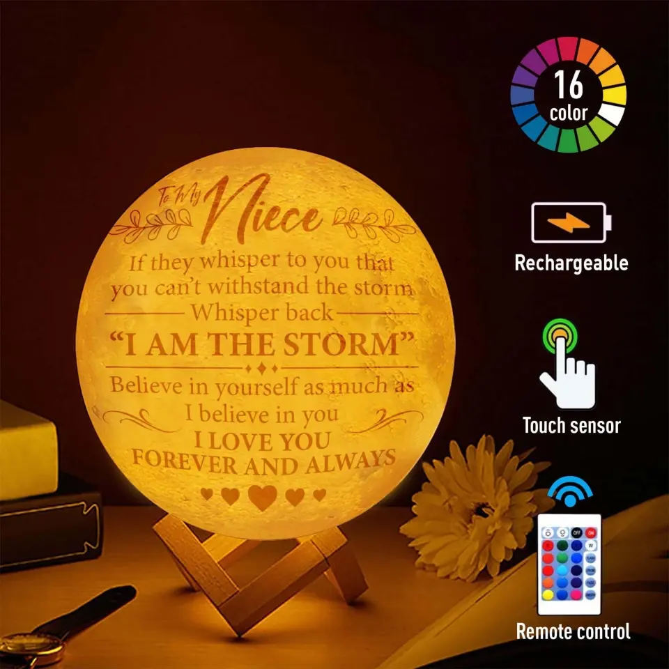 I Am The Storm Custom 3D Moon Lamp Birthday Gift for Niece Nephew - Image 9