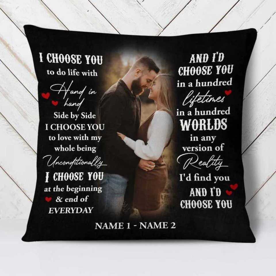 Personalized Valentine Gifts - I Choose You At The Beggining - Personalized Square Linen Pillow - Gift For Couple - Image 6