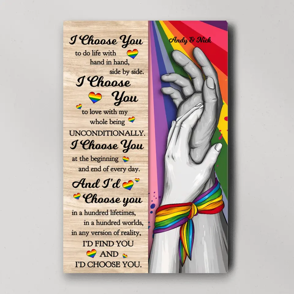 I Choose You to Do Life with - Hand in Hand - Personalized Canvas/Poster - LGBT Pride Gift for Gay/Lesbian Couples - Image 4