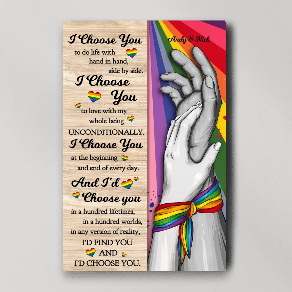 I Choose You to Do Life with - Hand in Hand - Personalized Canvas/Poster - LGBT Pride Gift for Gay/Lesbian Couples - Image 6