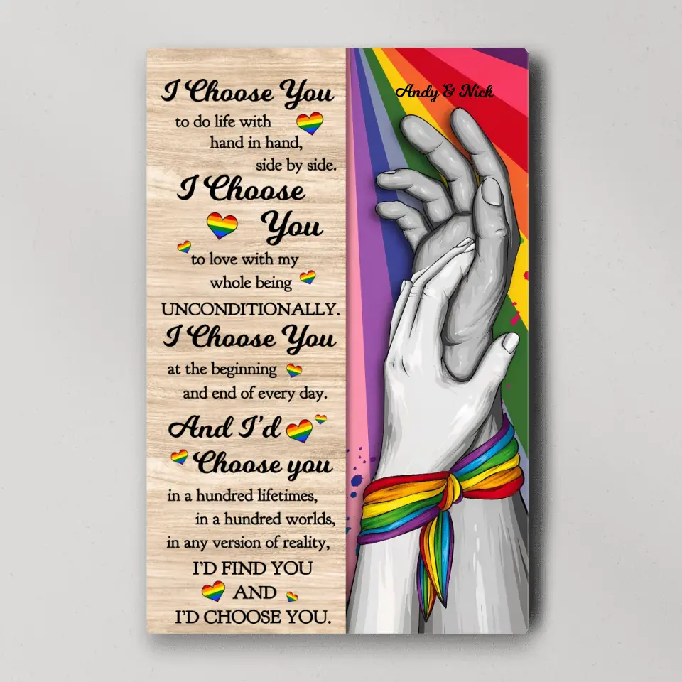 I Choose You to Do Life with - Hand in Hand - Personalized Canvas/Poster - LGBT Pride Gift for Gay/Lesbian Couples - Image 7