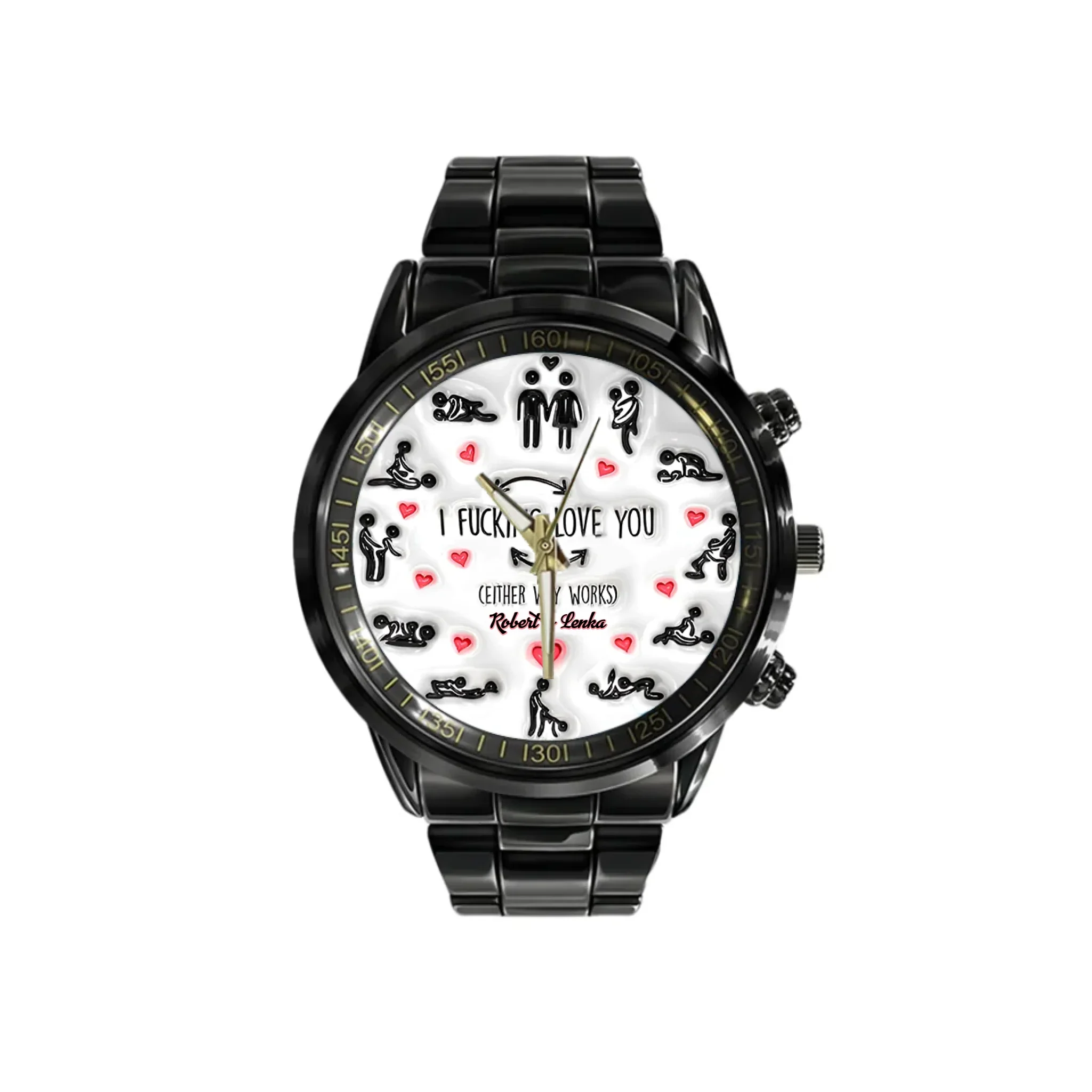 I F*cking Love You - Personalized Couple Black Stainless Steel Watch - Sexy Gift for Him - Funny Valentine Gift for Husband, Boyfriend - Image 2