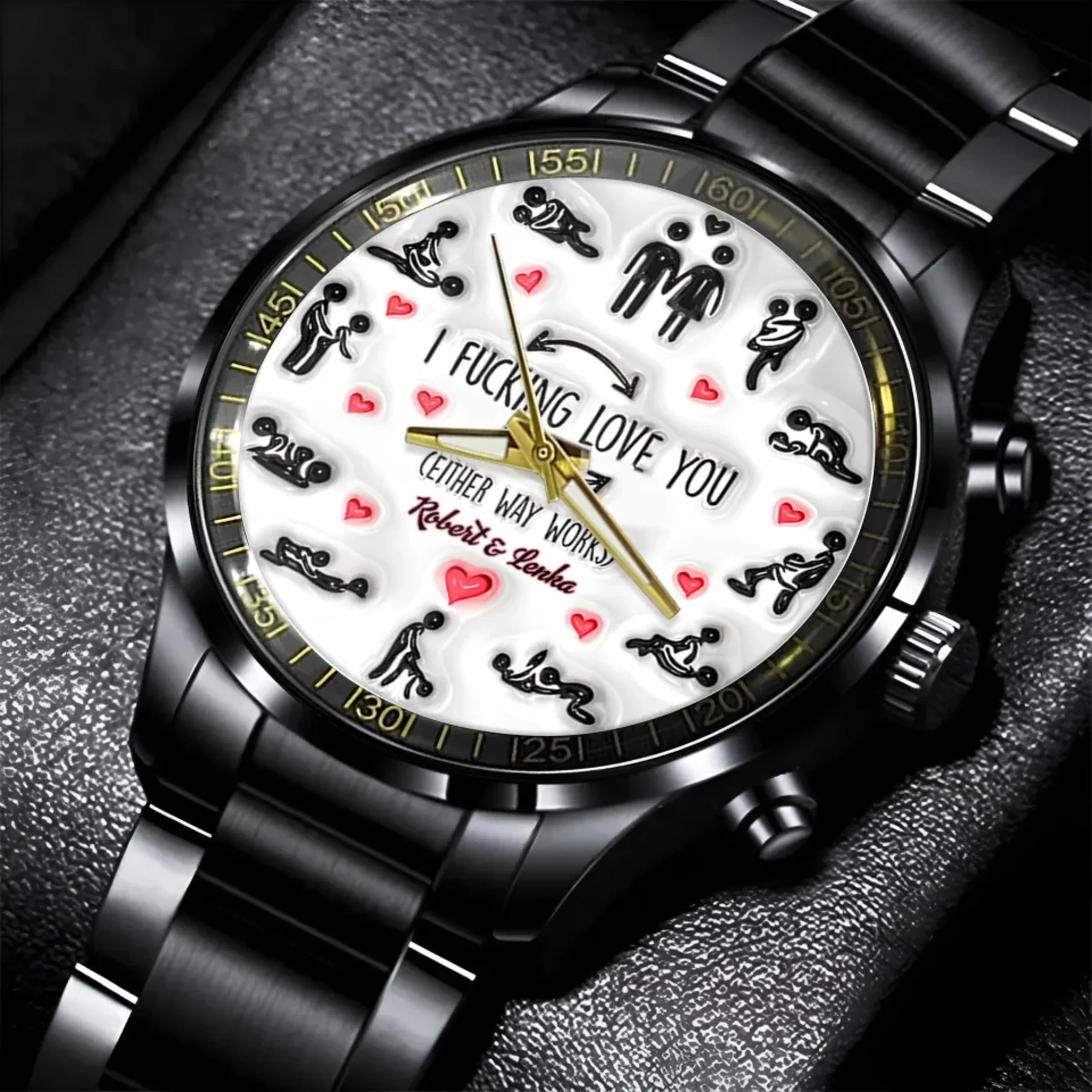 I F*cking Love You - Personalized Couple Black Stainless Steel Watch - Sexy Gift for Him - Funny Valentine Gift for Husband, Boyfriend - Image 3