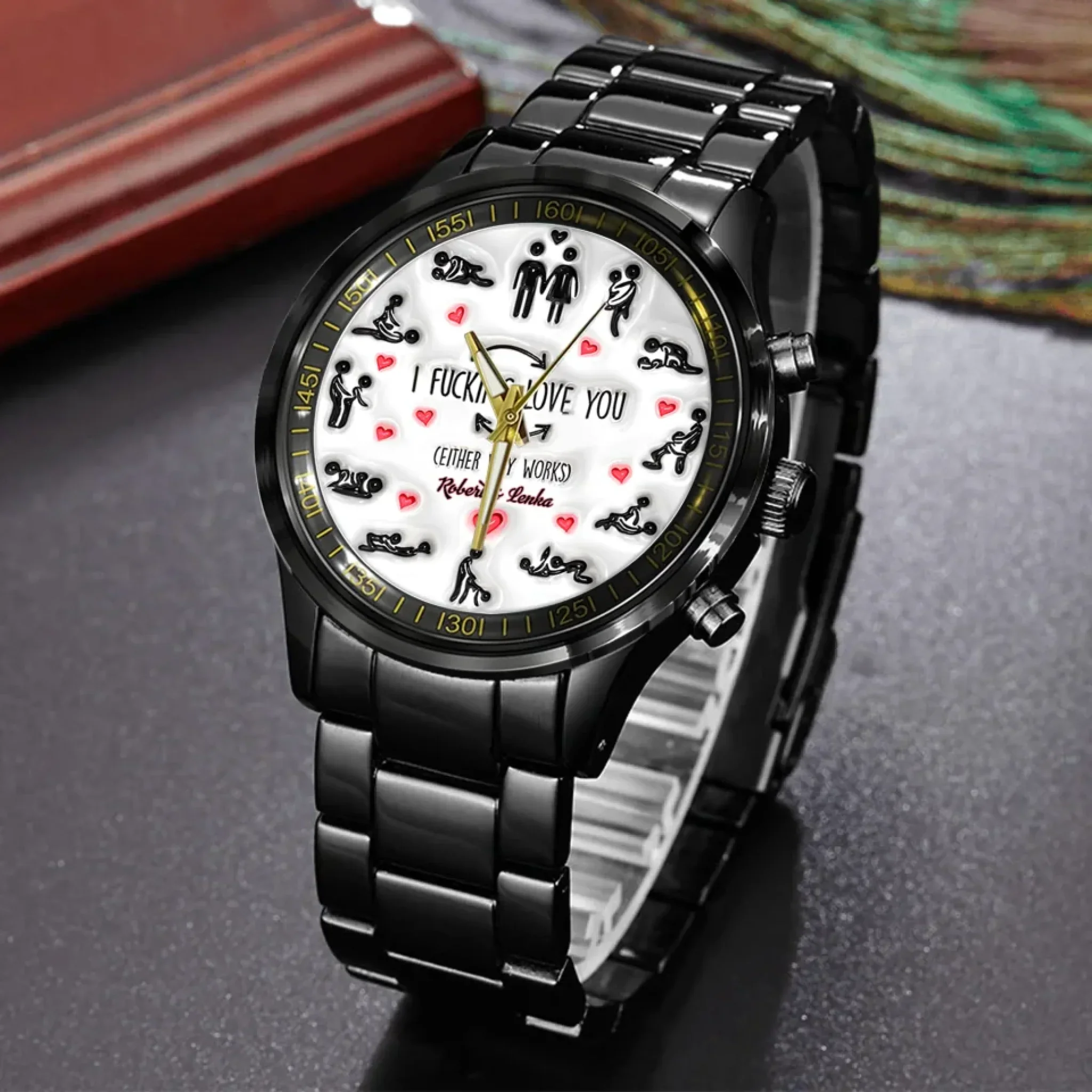 I F*cking Love You - Personalized Couple Black Stainless Steel Watch - Sexy Gift for Him - Funny Valentine Gift for Husband, Boyfriend - Image 4