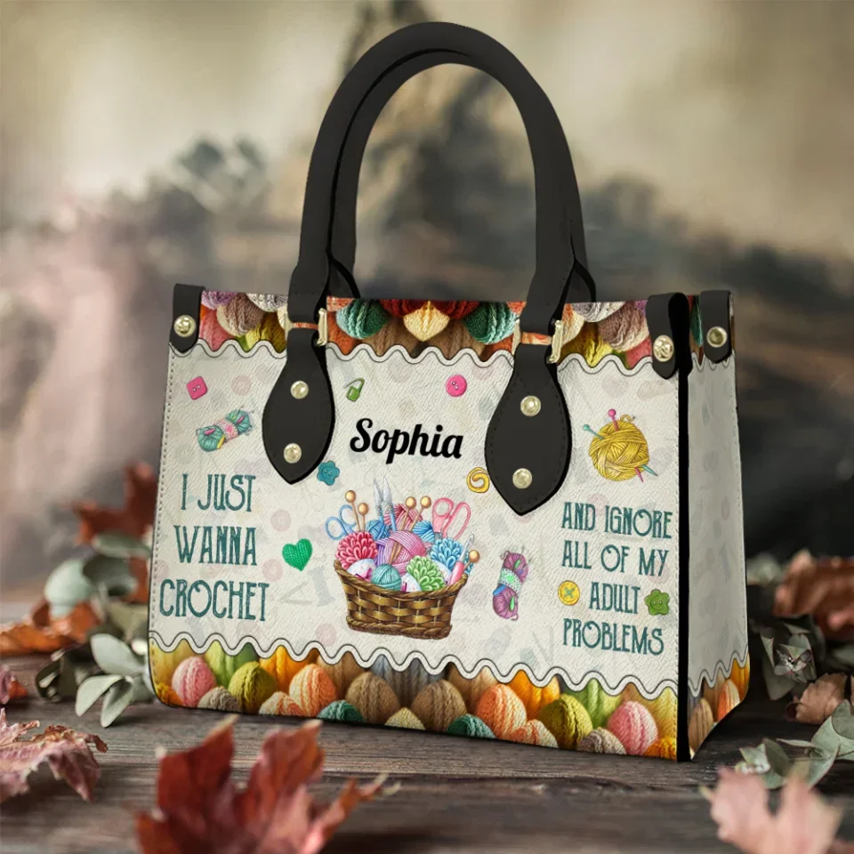 I Just Wanna Crochet - Personalized Leather Handbag - Best Gift For Crocheters | 306IHPNPLB710 - Image 3