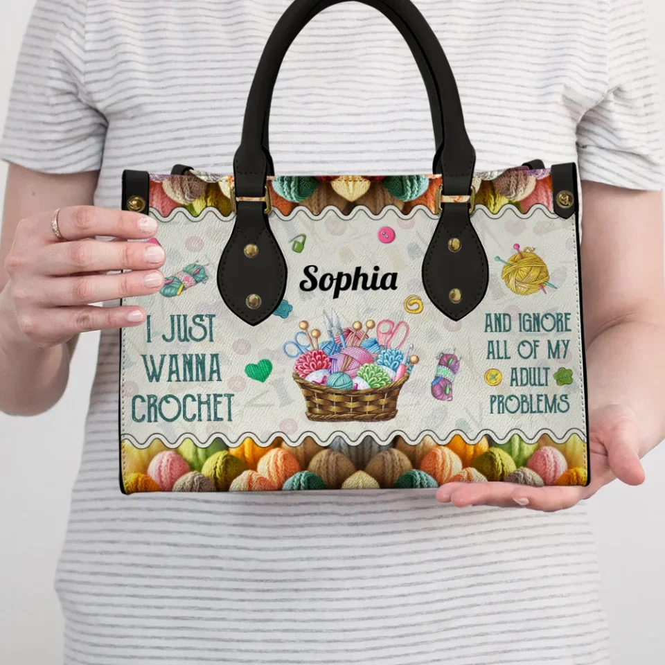 I Just Wanna Crochet - Personalized Leather Handbag - Best Gift For Crocheters | 306IHPNPLB710 - Image 4