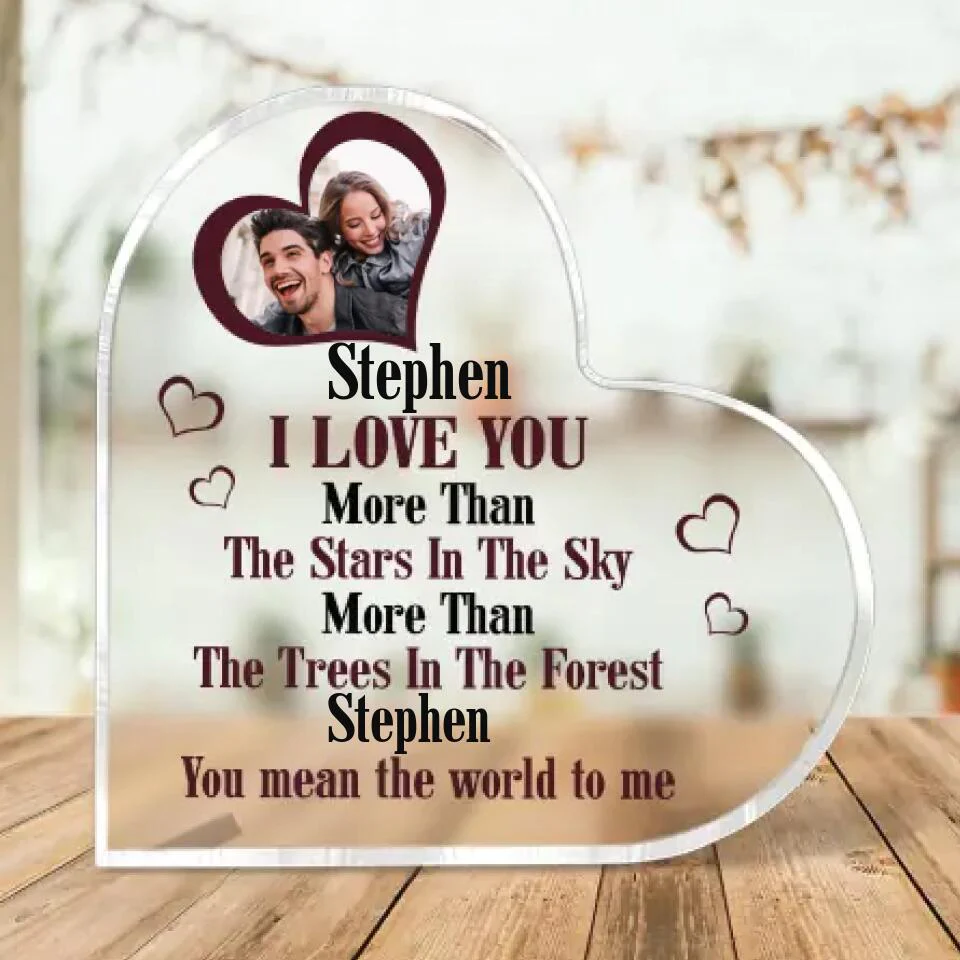 Personalized Valentine Gifts - I Love You More Than The Stars in the Sky More Than The Trees in the Forest You Mean the World to Me - Personalized Heart Acrylic Plaque - Best Gift for Husband and Wife - 210ICNNPAP029 - Image 4