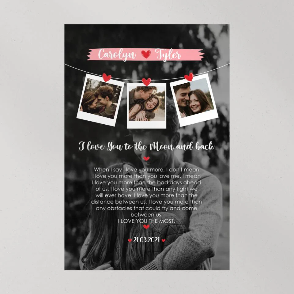 I Love You To The Moon And Back Love Quote Custom Canvas Poster Anniversary Gift For Couples - Image 10
