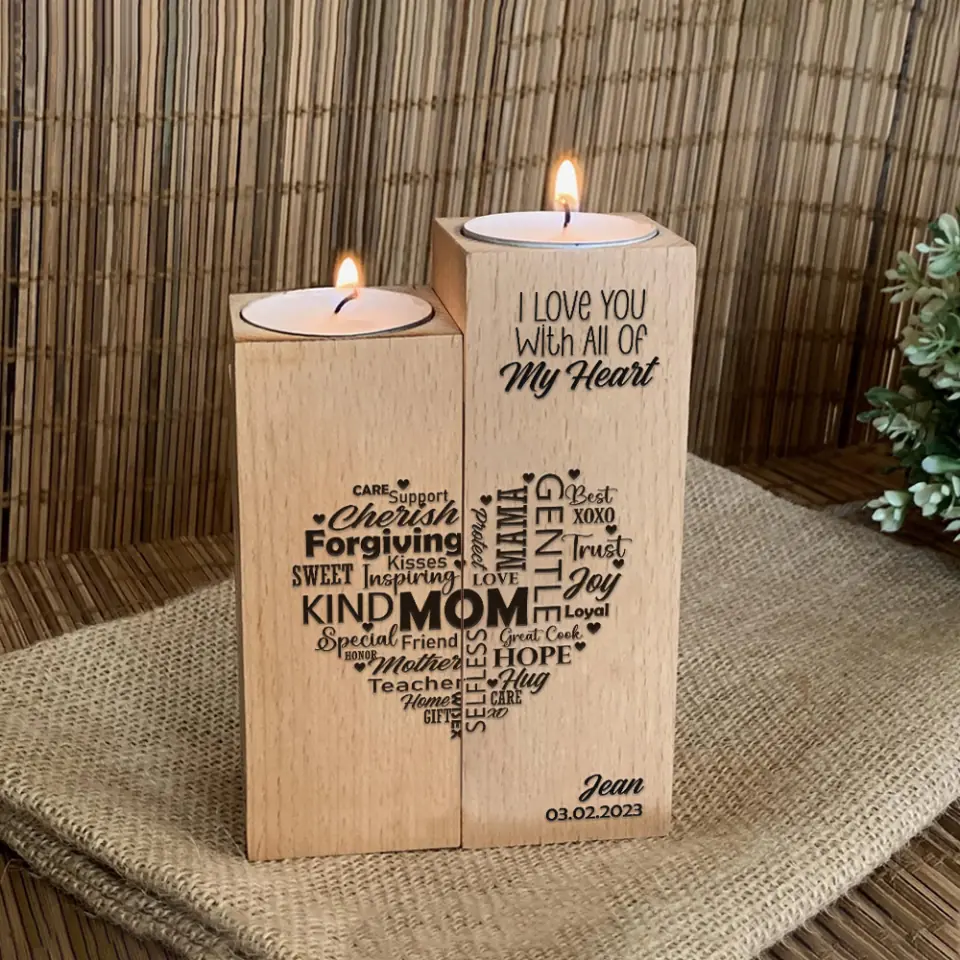 I Love You With All Of My Heart Mom Custom Candle Holder Mother's Day Gift