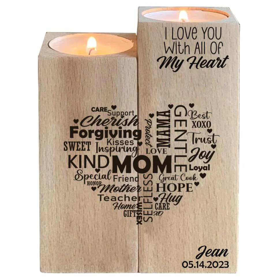 I Love You With All Of My Heart Mom Custom Candle Holder Mother's Day Gift - Image 2