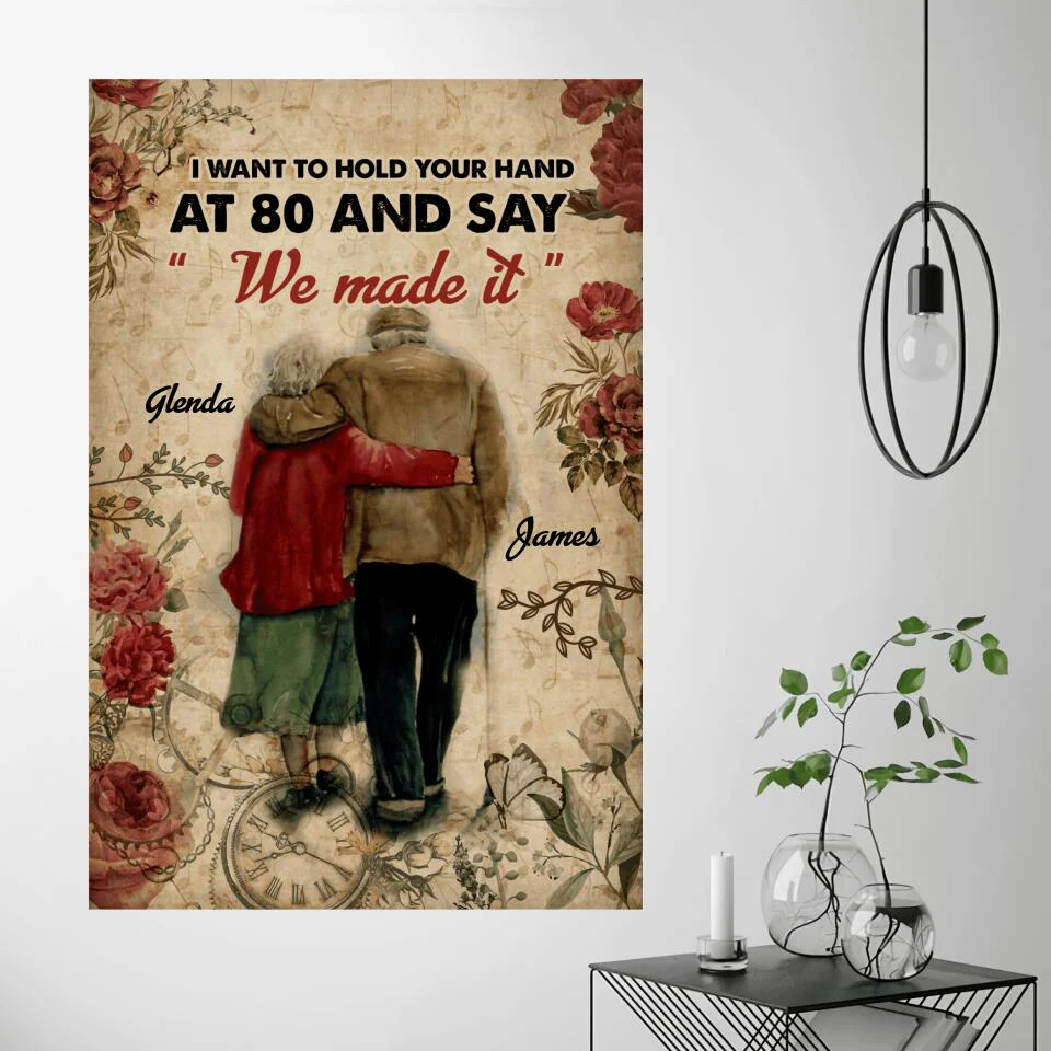 I Want To Hold Your Hand At 80 Custom Canvas Poster Anniversary Gift For Parents - Image 2