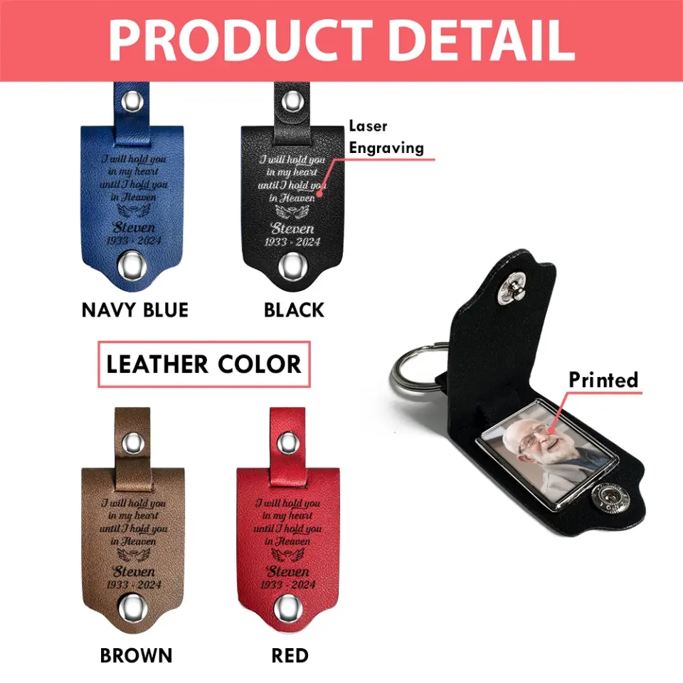 I Will Hold You In My Heart Personalized Leather Photo Keychain - Image 5
