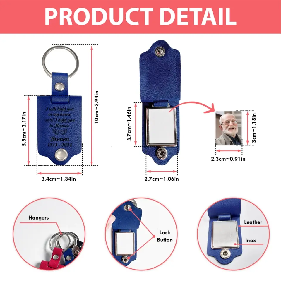 I Will Hold You In My Heart Personalized Leather Photo Keychain - Image 7