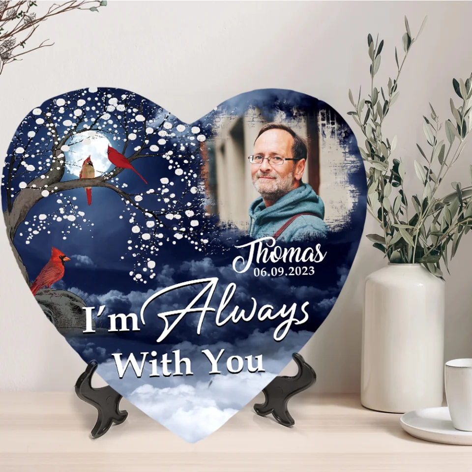 I'm Always with You - Cardinal Memorial Stone - Heart-shaped Stones for Indoor Outdoor Decor - Sympathy Giftf for Loss of Mom, Dad