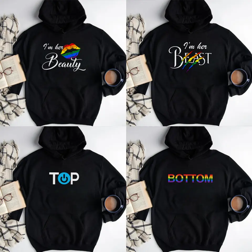 Personalized Valentine Gifts - I'm Her Beast, I'm Her Beauty, Top, Bottom - Hoodie - Gift for Lesbian/Gay Couple