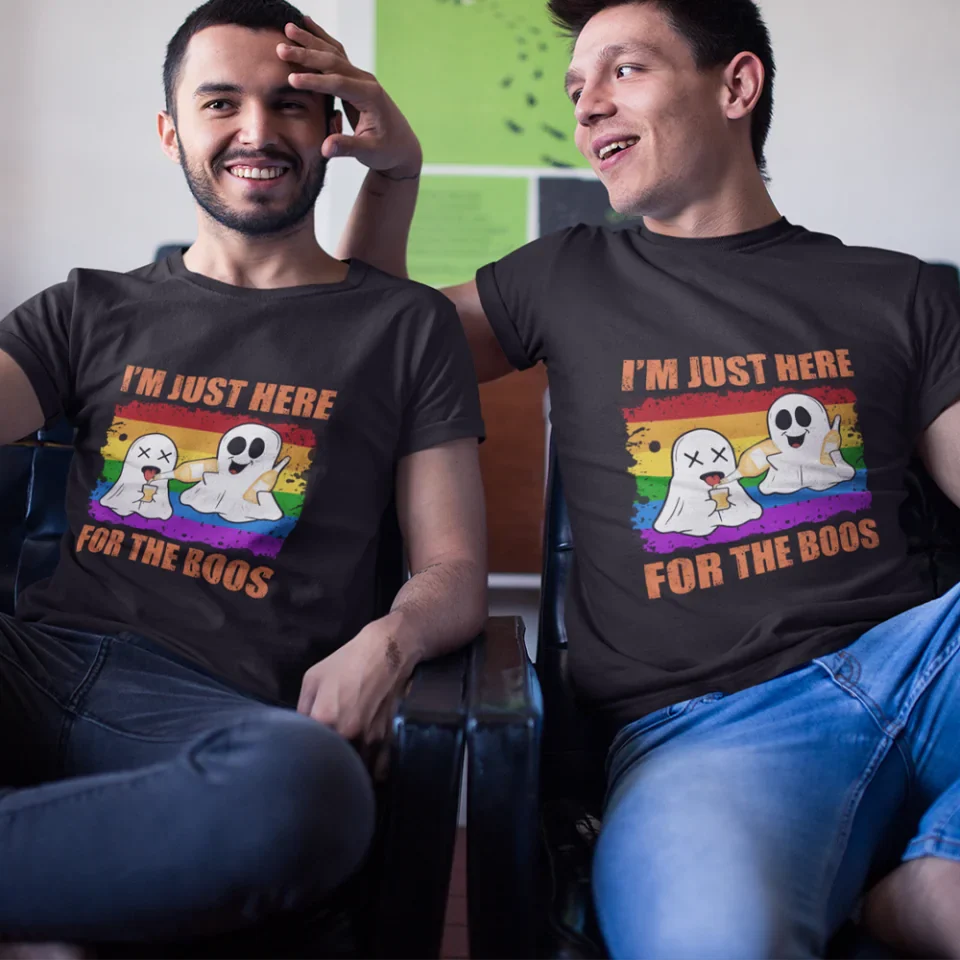 I'm Just Here For The Boos - Couple T-shirt - Gift For LGBT Couple Halloween