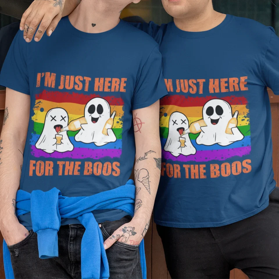 I'm Just Here For The Boos - Couple T-shirt - Gift For LGBT Couple Halloween - Image 6