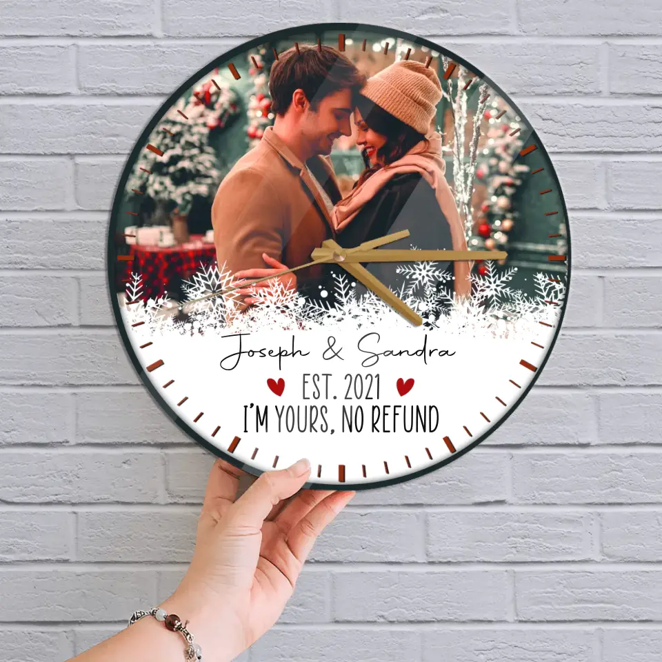 Couple Wooden Sign I'm Yours, No Refund - Personalized Christmas Wall Clock Home Decor - Gift for Him Her Wife Husband Couples - Image 3