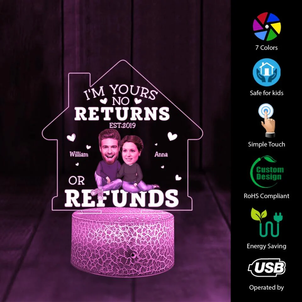 I'm Yours No Return Or Refund Custom 3D Light Anniversary Gift For Couple - Image 4