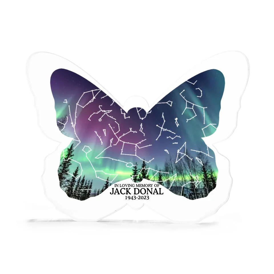 In Loving Memory Butterfly Shaped Custom Star Map Plaque Memorial Gift - Image 2