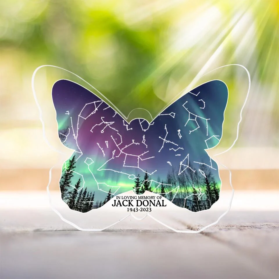 In Loving Memory Butterfly Shaped Custom Star Map Plaque Memorial Gift - Image 3
