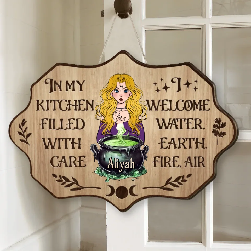 In My Kitchen Filled With Care - Personalized Shape Wooden Sign - Gift For Witches - Image 2