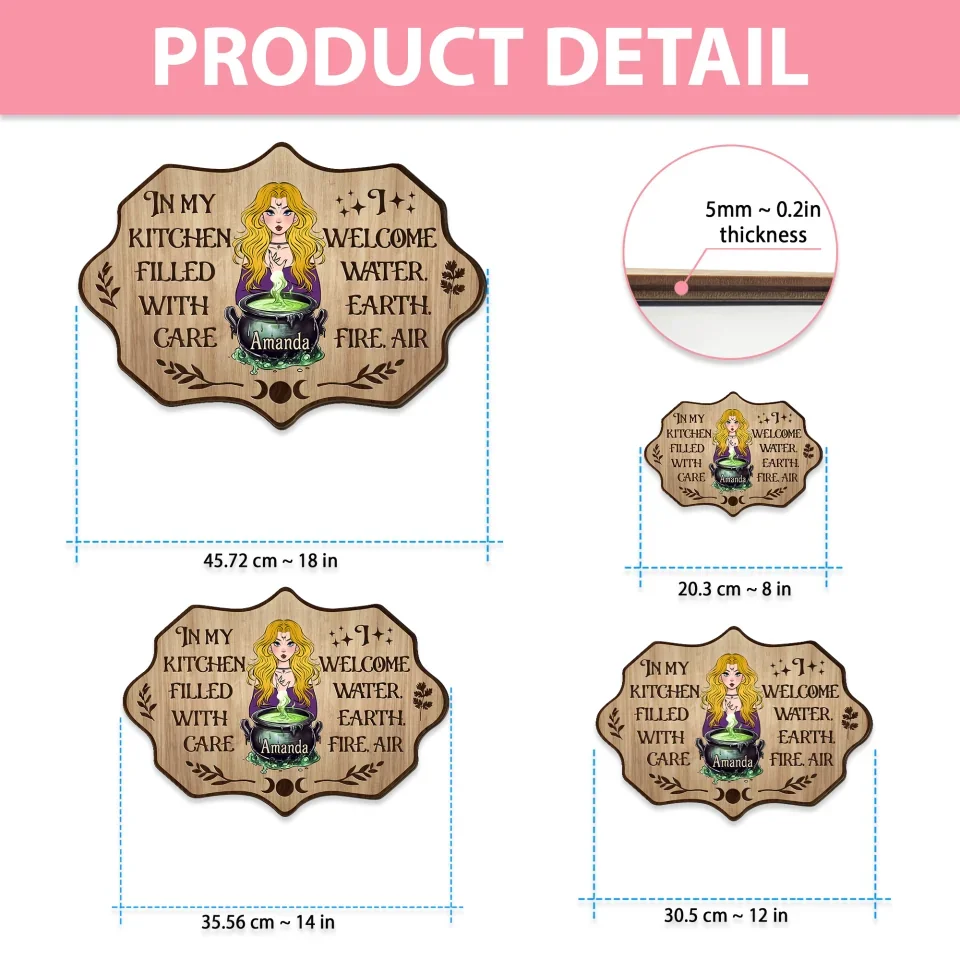 In My Kitchen Filled With Care - Personalized Shape Wooden Sign - Gift For Witches - Image 3