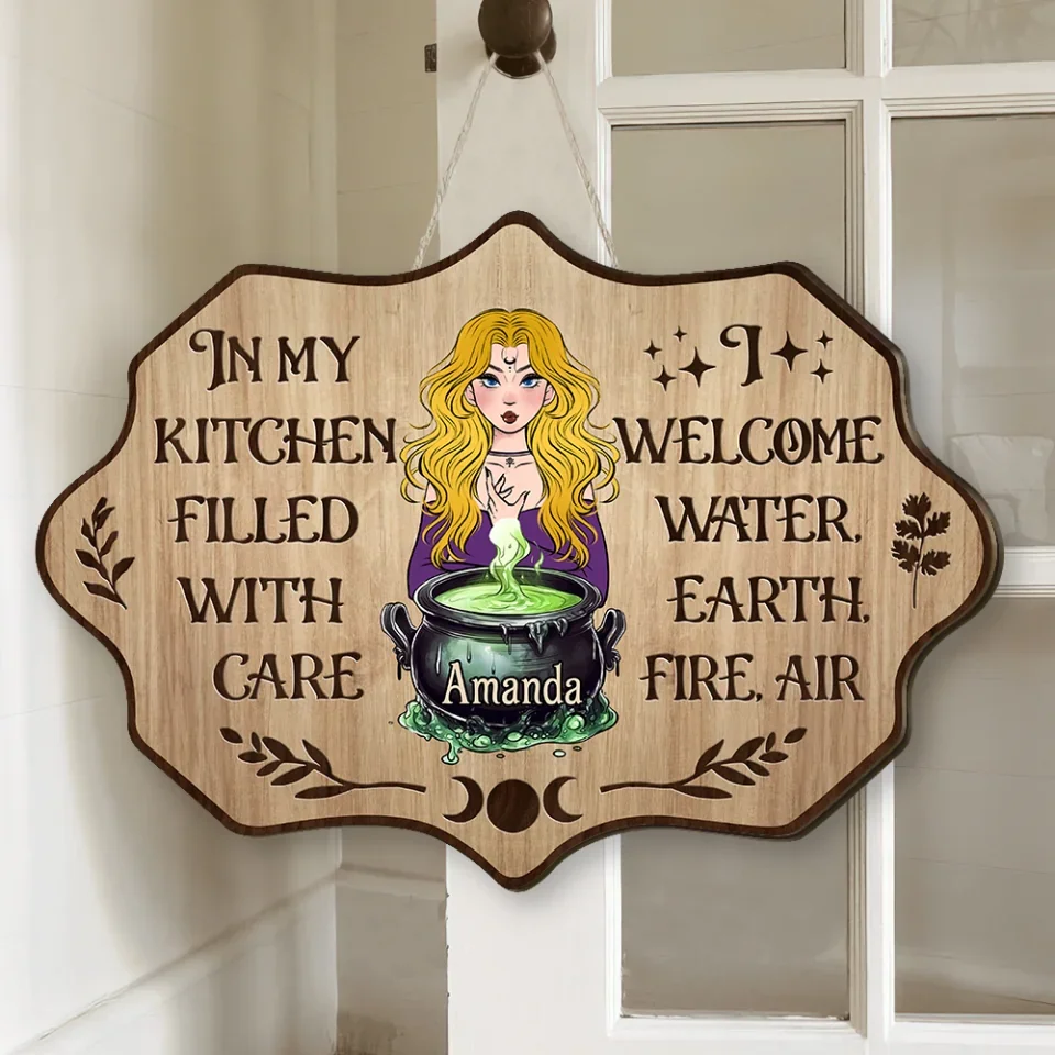 In My Kitchen Filled With Care - Personalized Shape Wooden Sign - Gift For Witches - Image 4