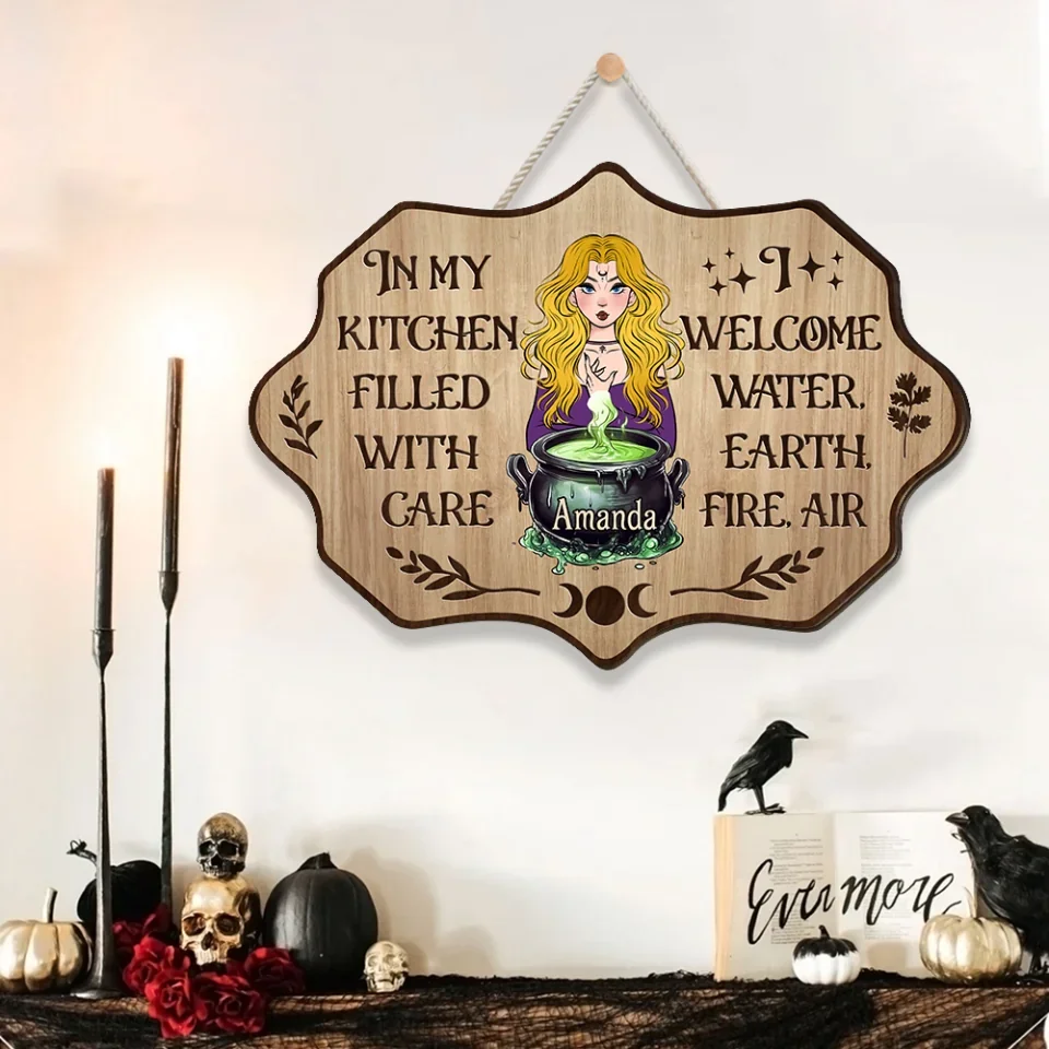 In My Kitchen Filled With Care - Personalized Shape Wooden Sign - Gift For Witches - Image 5