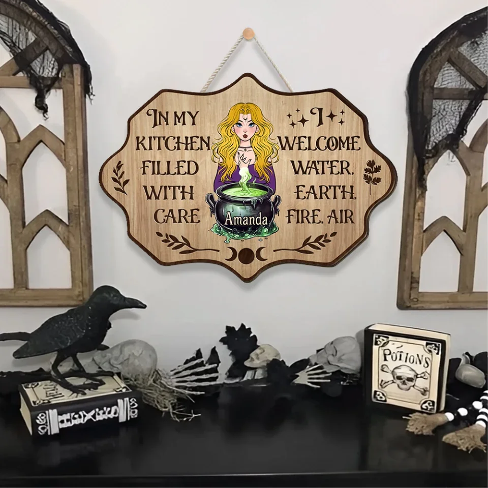 In My Kitchen Filled With Care - Personalized Shape Wooden Sign - Gift For Witches - Image 6