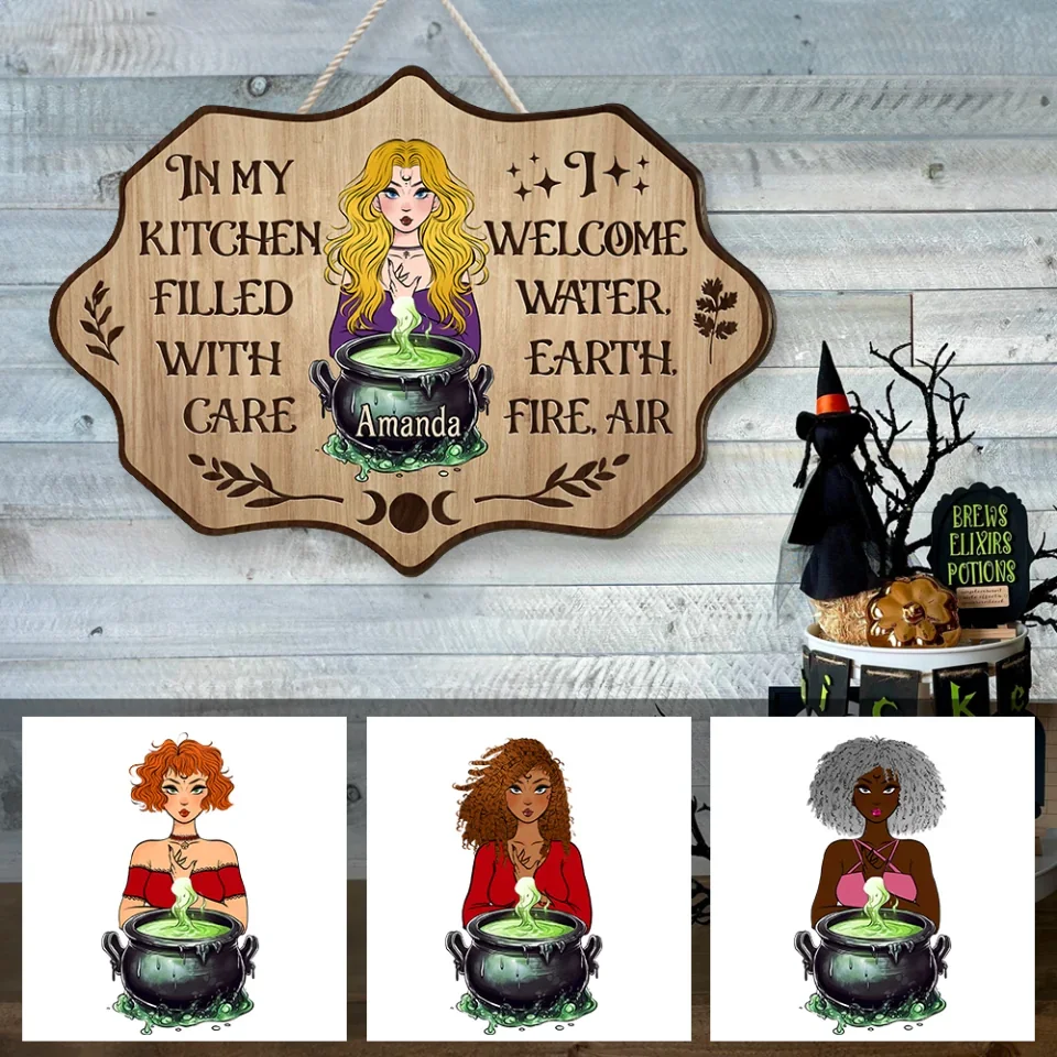 In My Kitchen Filled With Care - Personalized Shape Wooden Sign - Gift For Witches - Image 7
