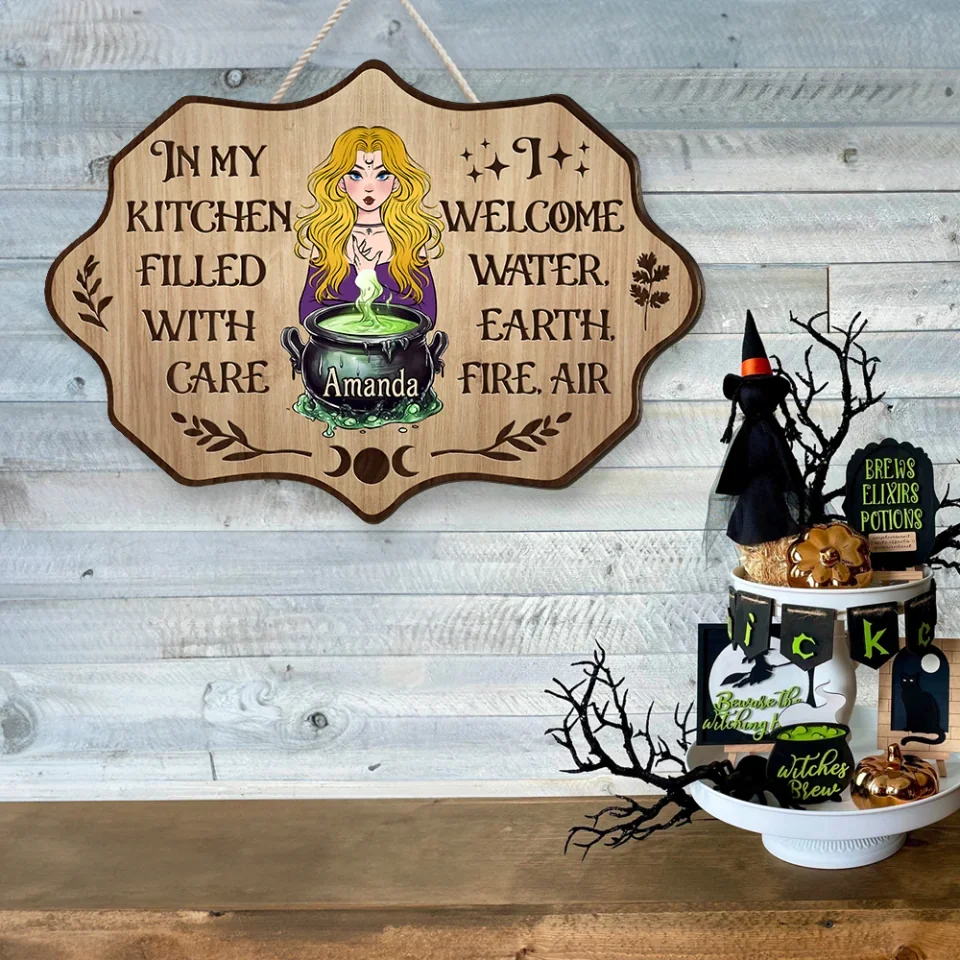 In My Kitchen Filled With Care - Personalized Shape Wooden Sign - Gift For Witches - Image 8