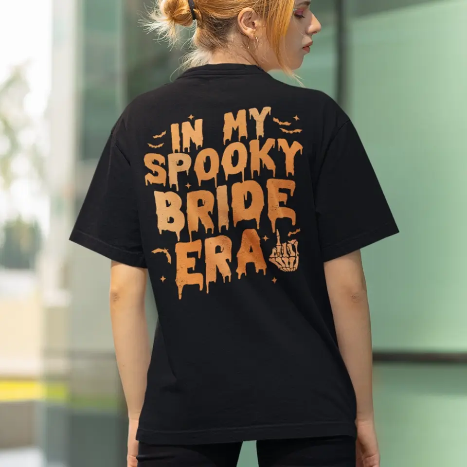 In My Spooky Bride Era, Custom Name T-Shirt Two Sides, Wedding Gift For Halloween, Couple Bride | 309IHPLNTS507 - Image 5